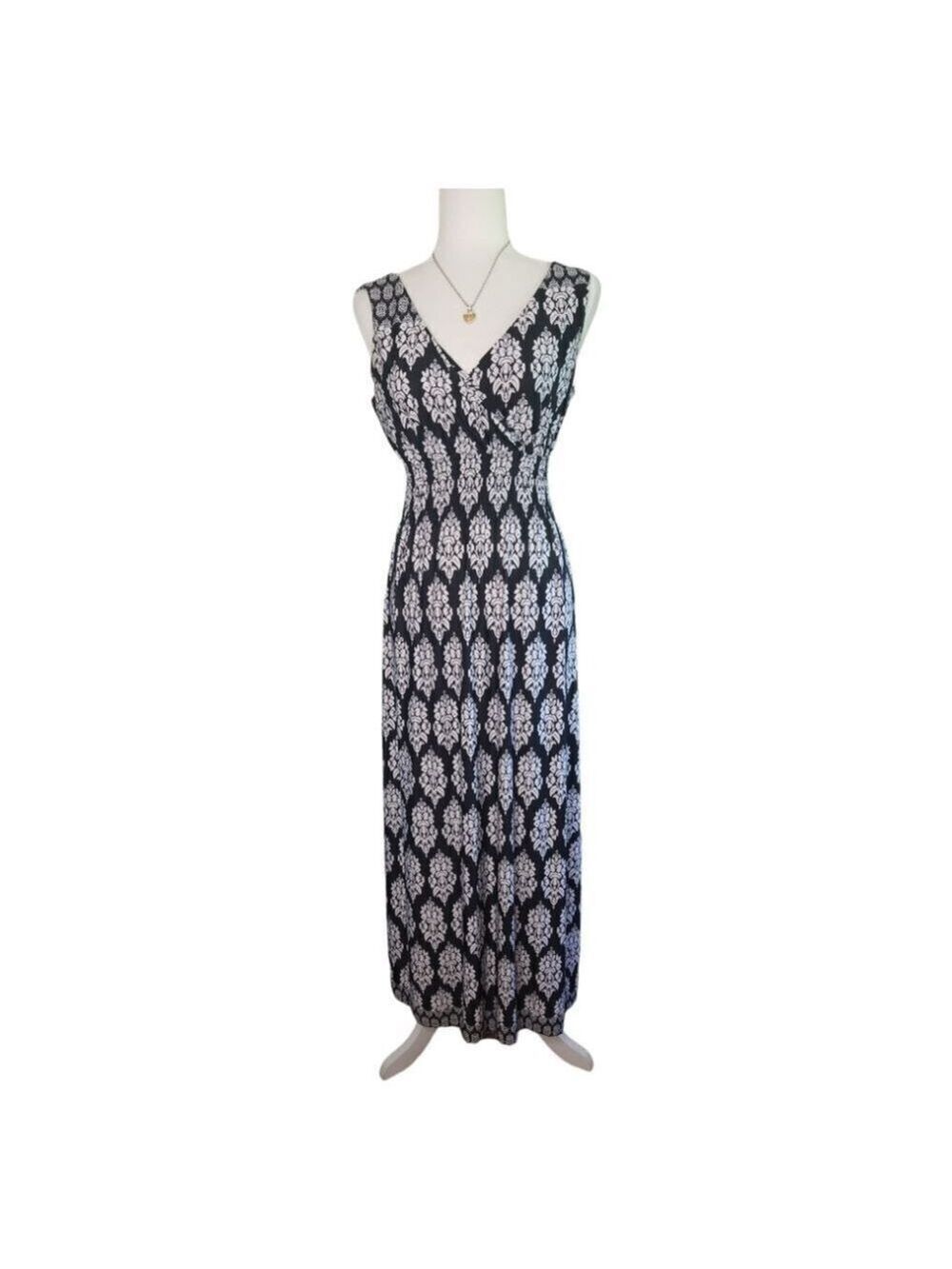 Milano Maxi Dress Sleeveless Floral Print Black and White Size Medium